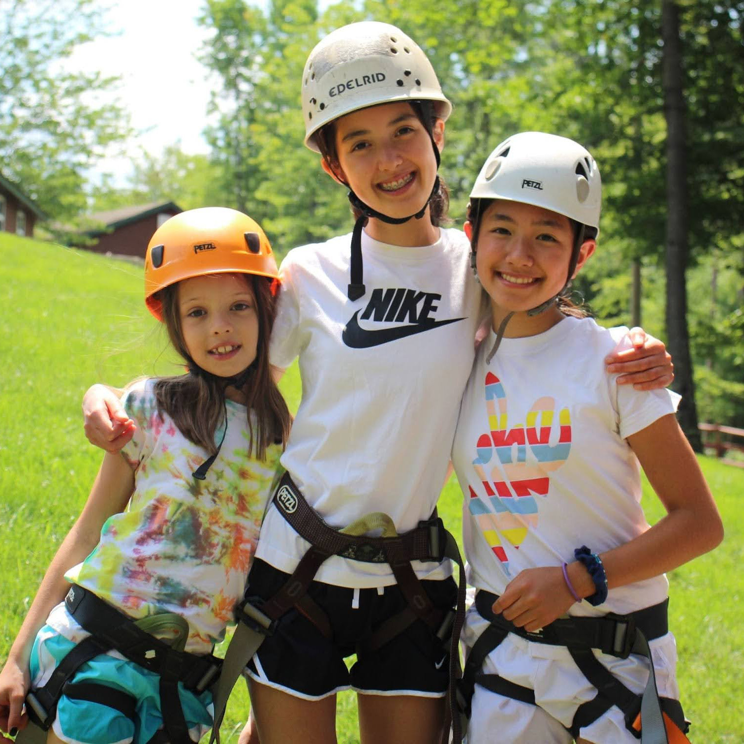 girls in climbing gear.